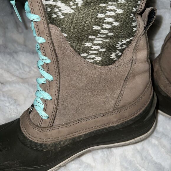 North Face Women Wool Knit + Leather Snow Outdoor Tall Boots Multicolor Brown 7 - Picture 6 of 7